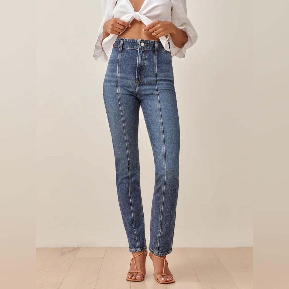 Reformation Sz 27 Amie Seamed High Rise Straight Leg Jeans